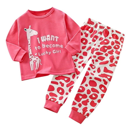 

XJDJHC Toddler Baby Girls Pajamas Sets 2 Piece Kids Long Sleeve Fawn Printed Tops And Pants Sleepwear Outfits 3-6 Months