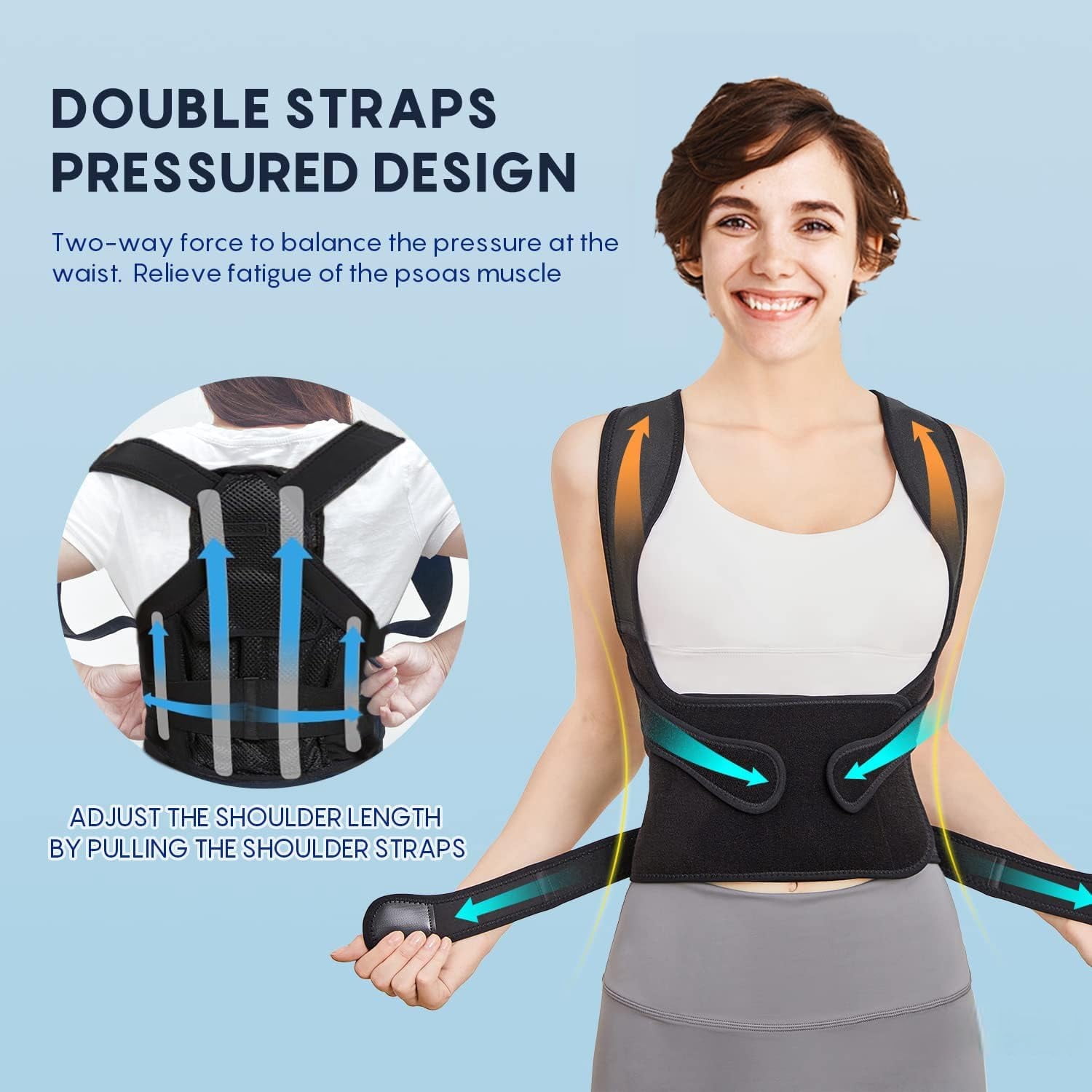 Back Brace Posture Corrector, Shoulder Straightener, Adjustable Full Back Support for Women and Men, Upper and Lower Back Pain Relief - Scoliosis, Spine Corrector, Black X-Large