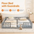 thumbnail image 4 of Miniyam Double Twin Floor Bed for Kids, Wood Bed Frame with Guardrails, Low Profile Design, Gray, 4 of 8