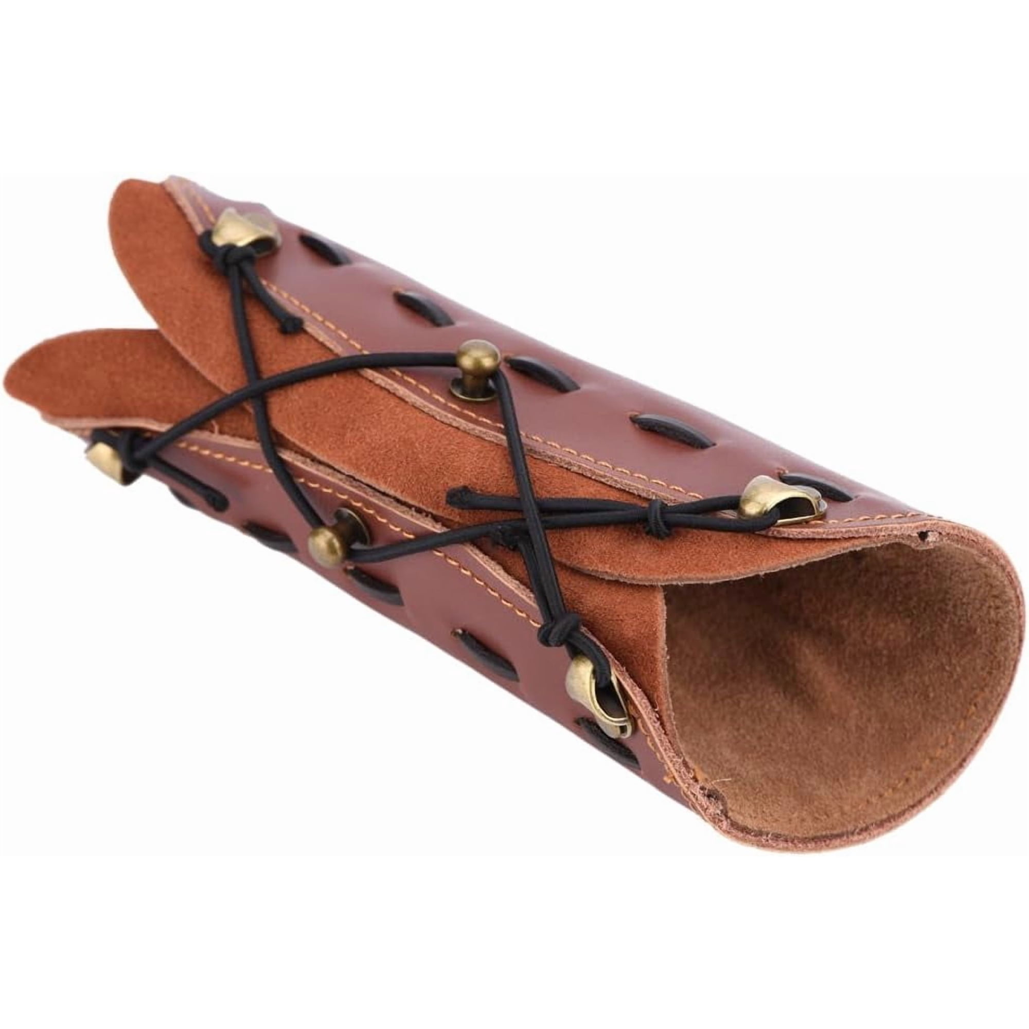 Archery Leather Arm Guard Forearm Protector Adjustable Lace Up Bow String Slap Bracer For Traditional Recurve Bows Brown