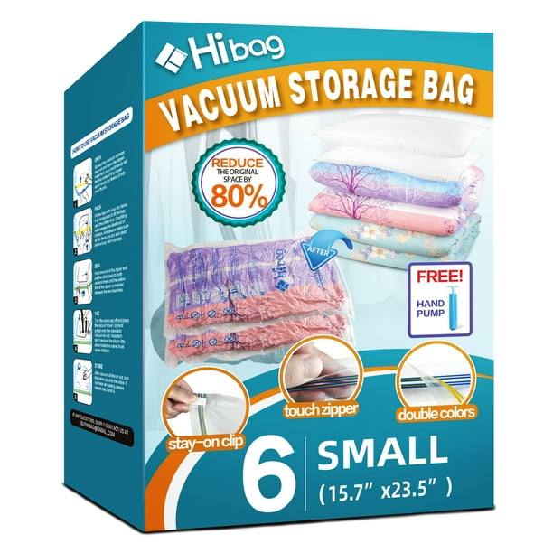 HIBAG Vacuum Storage Bags, Space Saver Bags, Pack of 6, with Hand Pump
