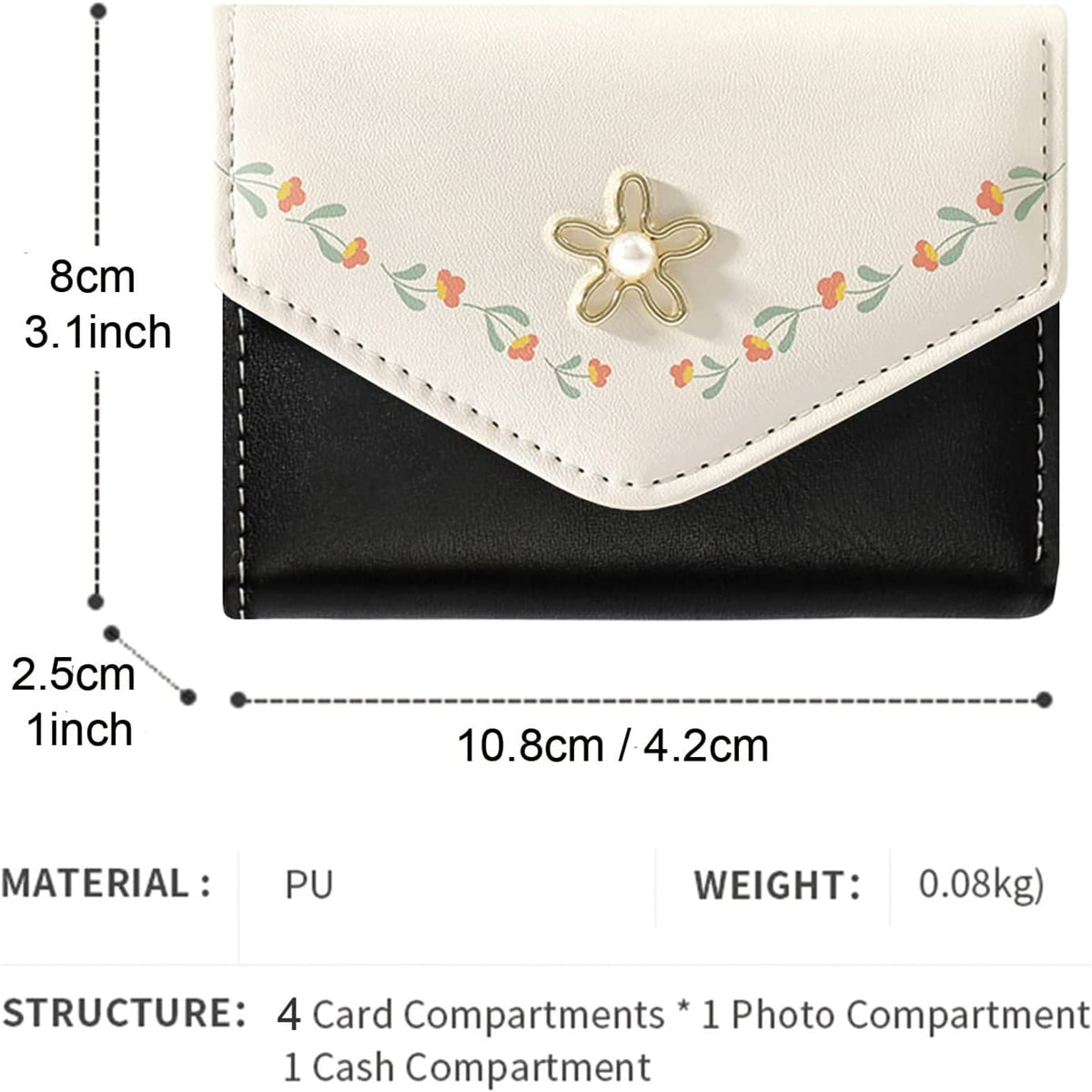 Kuifang Girls Cute Flowers Print Wallet, Small Tri-folded Aesthetic Wallet, PU Leather Purse Cash Pocket Card Holder ID Window Purse for Women(Pink)