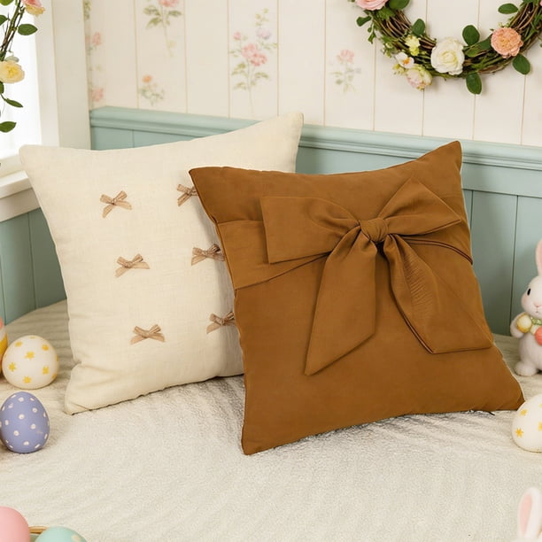 Funda De Almohada De Fibra De Poliéster Funda de almohada de conejo de Pascua para sala de estar, sofá, dormitorio, decoración (caqui, 1 unidad) JASKFLY
