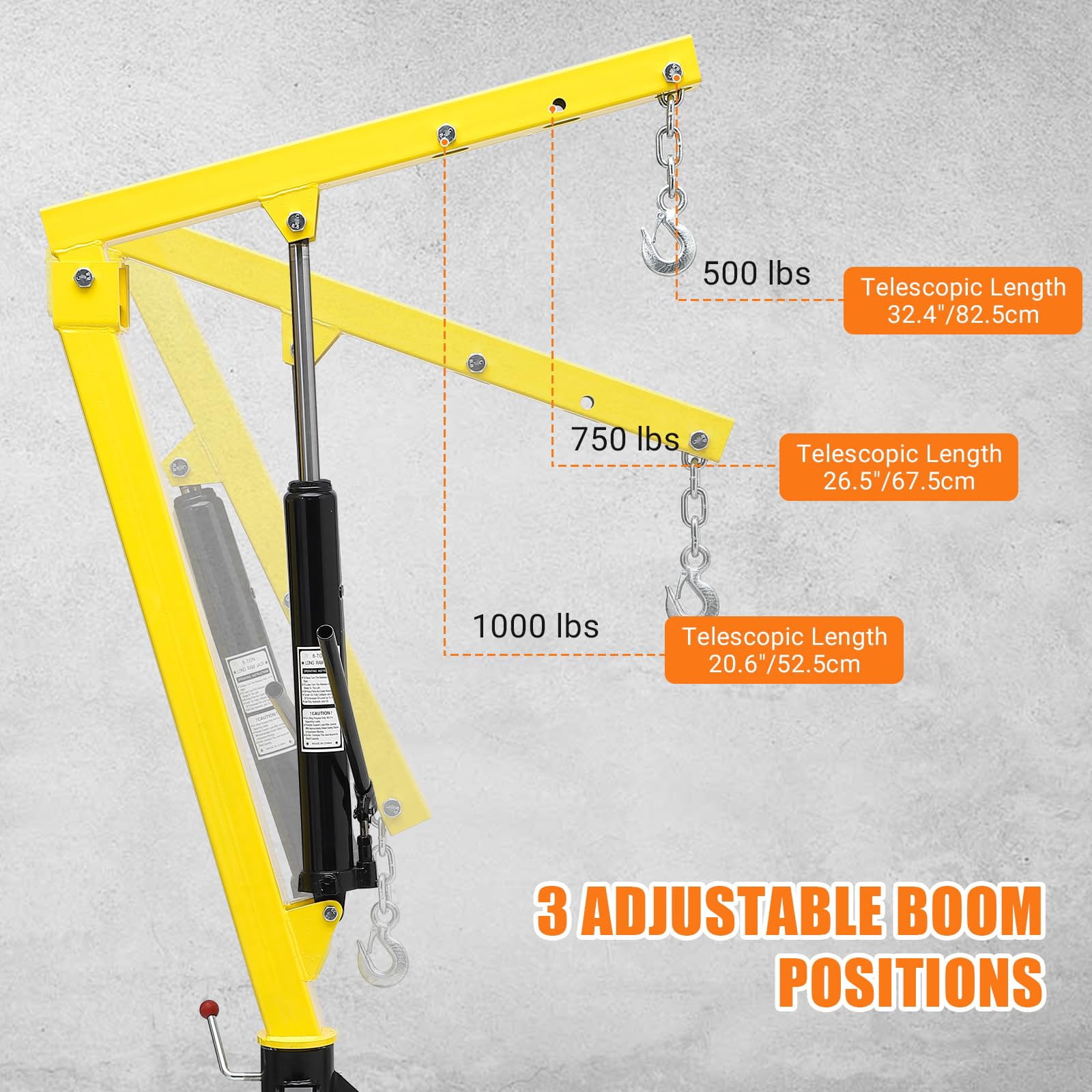 Garvee Hydraulic Pickup Truck Crane, 1000 lbs Capacity, 360°Swivel, Hitch Mounted Crane with 3 Adjustable Capacities of 500 Lbs, 750 Lbs and 1000 Lbs for Lifting Goods in Construction, Industry