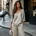 thumbnail image 5 of YuXingFu Women's Tops, Tees & Blouses V-Neck Pleated Ruffle Hem for Casual Silver XXL, 5 of 9
