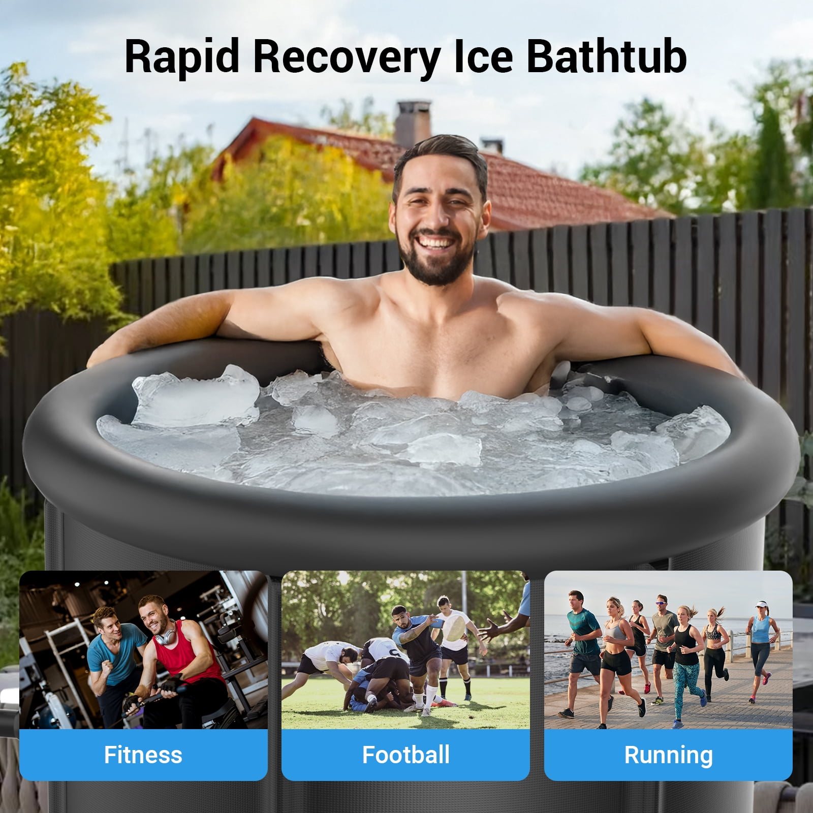 Ecojoy Ice Bath Tub for Cold Plunge, Portable Ice Pod with Lid & Cover, 100Gal Inflatable Ice Plunge Tub with 2 Drain Valves for Chiller Connection, Cold Therapy Recovery, Indoor Outdoor Use