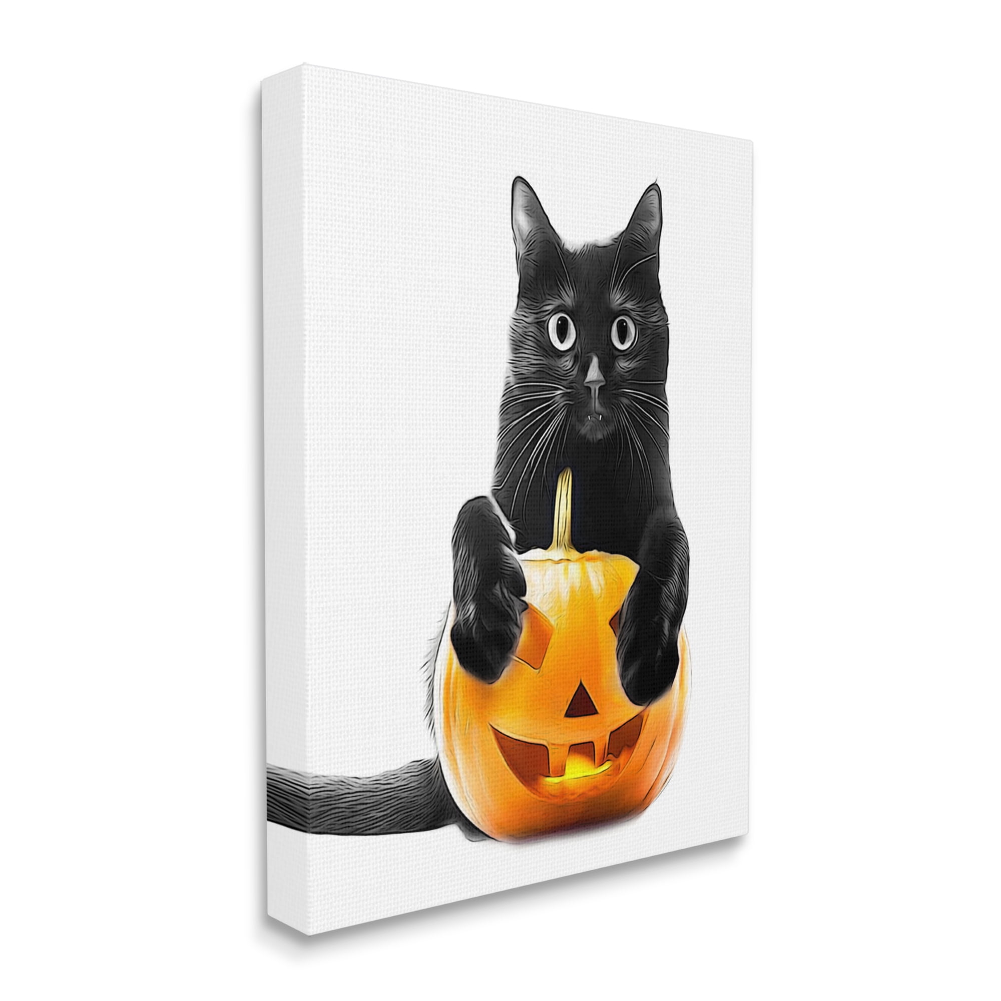 Stupell Industries Black Cat & Jack-o-Lantern Holiday Painting Gallery Wrapped Canvas Art Print Wall Art, 30 x 40