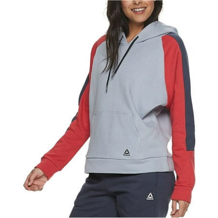 Reebok Womens Color Block Hoodie Sweatshirt, Blue, Medium
