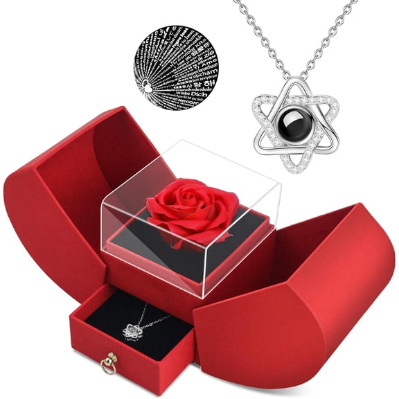 Preserved Red Real Rose Necklace 'I Love You' in 100 Languages - Eternal  Rose, Birthday Gifts for Women Her Mom Wife Girlfriend Grandma  Mothers Valentines Christmas Anniversary