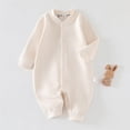 thumbnail image 2 of YDFCWX Newborn Girl Outfits Basic Ruffled Plain Cotton Romper Comfy Long Sleeve Tops Fall Infant Clothing Beige,6-9 Months, 2 of 7