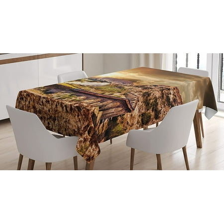 

Mindunm Wizard Tablecloth Hogwart Express Famous Train Landscape Glenfinnan Railway Viaduct in Scotland Sunset Dining Room Kitchen Rectangular Table Cover 60 X 84 Brown