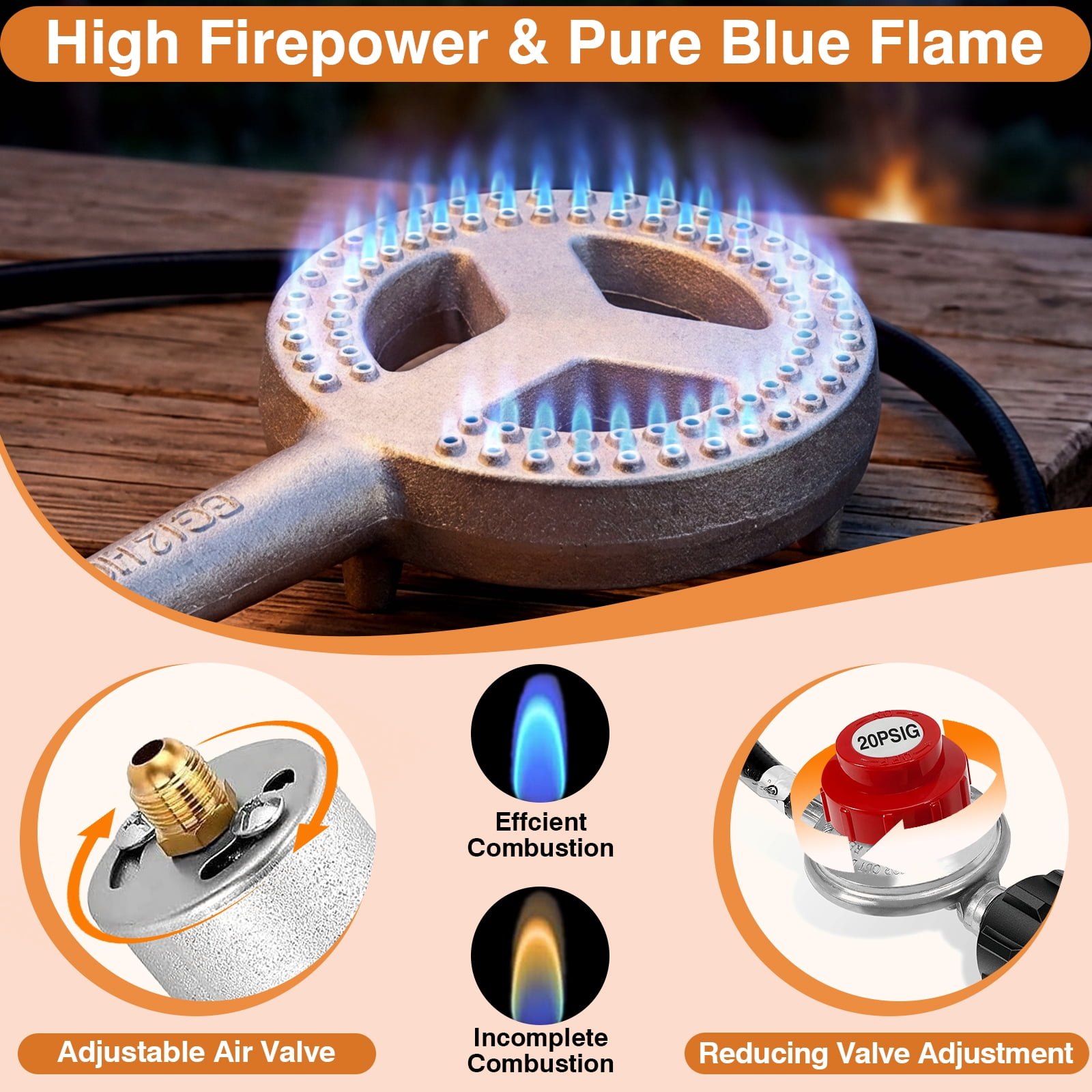 SIXDAY 260,000 BTU Propane Burner Stove, Heavy Duty Gas Camping Stove with 0-20 PSI Regulator & Steel-Braided Hose for Turkey Frying and Brewing
