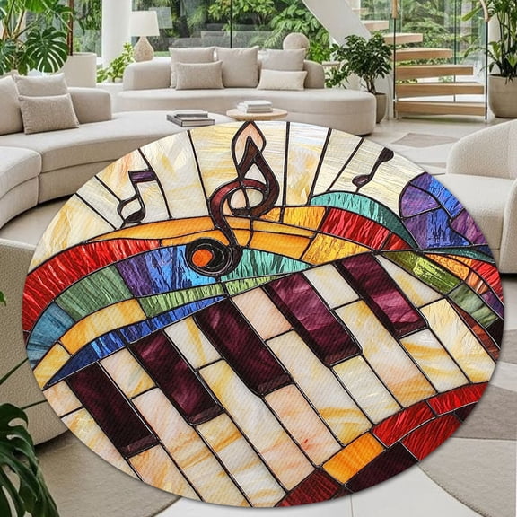 Round Area Rug, Piano Non-Slip Floor Mat, Soft Washable Carpet for Living Room Bedroom Decor 24 Inch
