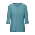 thumbnail image 6 of Craaazy Women's Casual Plus Size 3/4 Sleeve V Neck Tops Loose Fit Solid Color Loose Fit T Shirts for Spring and Summer Gift, 6 of 6