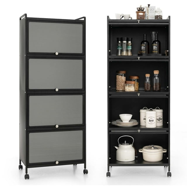 Costway Étagère de Cuisine à 5 Niveaux Armoire de Rangement Mobile pour Micro-Ondes Portes Relevables