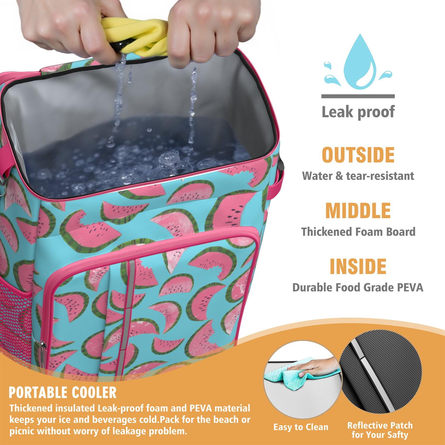 Tropical Watermelon Soft Cooler Bag - 20L Insulated Backpack for Picnic, Hiking & Road Trips - Leakproof Design, Long-Lasting Cold Retention, Geometric Print