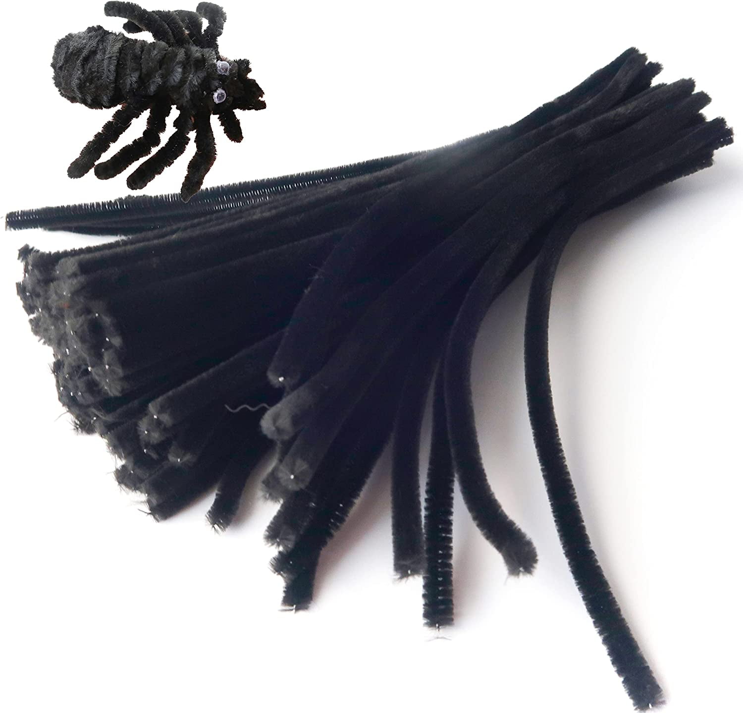 100 Pieces 7mm x 12 Inch Pipe Cleaners, Thick Fuzzy Black Chenille