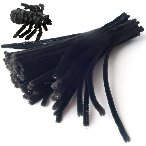 100 Pieces 7mm x 12 Inch Pipe Cleaners, Thick Fuzzy Black Chenille Stems for Craft Supplies Kids DIY Art Decorations