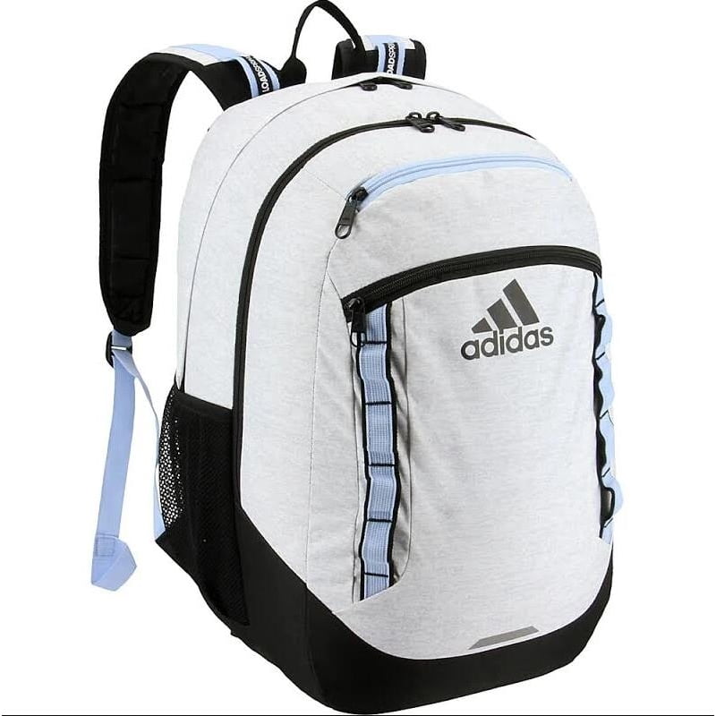 grey and white adidas backpack