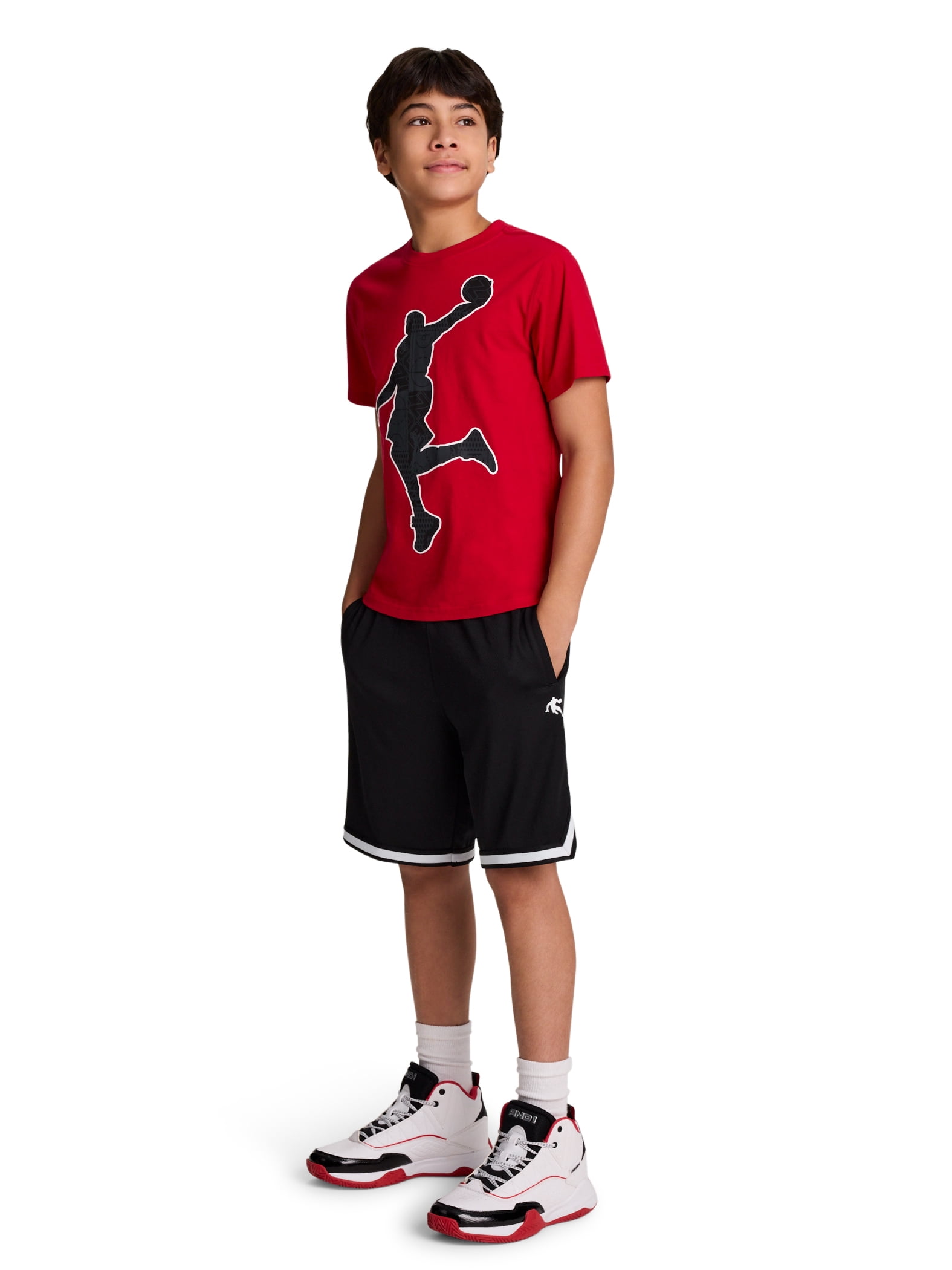 AND1 Boy's Athletic Platinum Short, 8" Inseam, Sizes 4-18