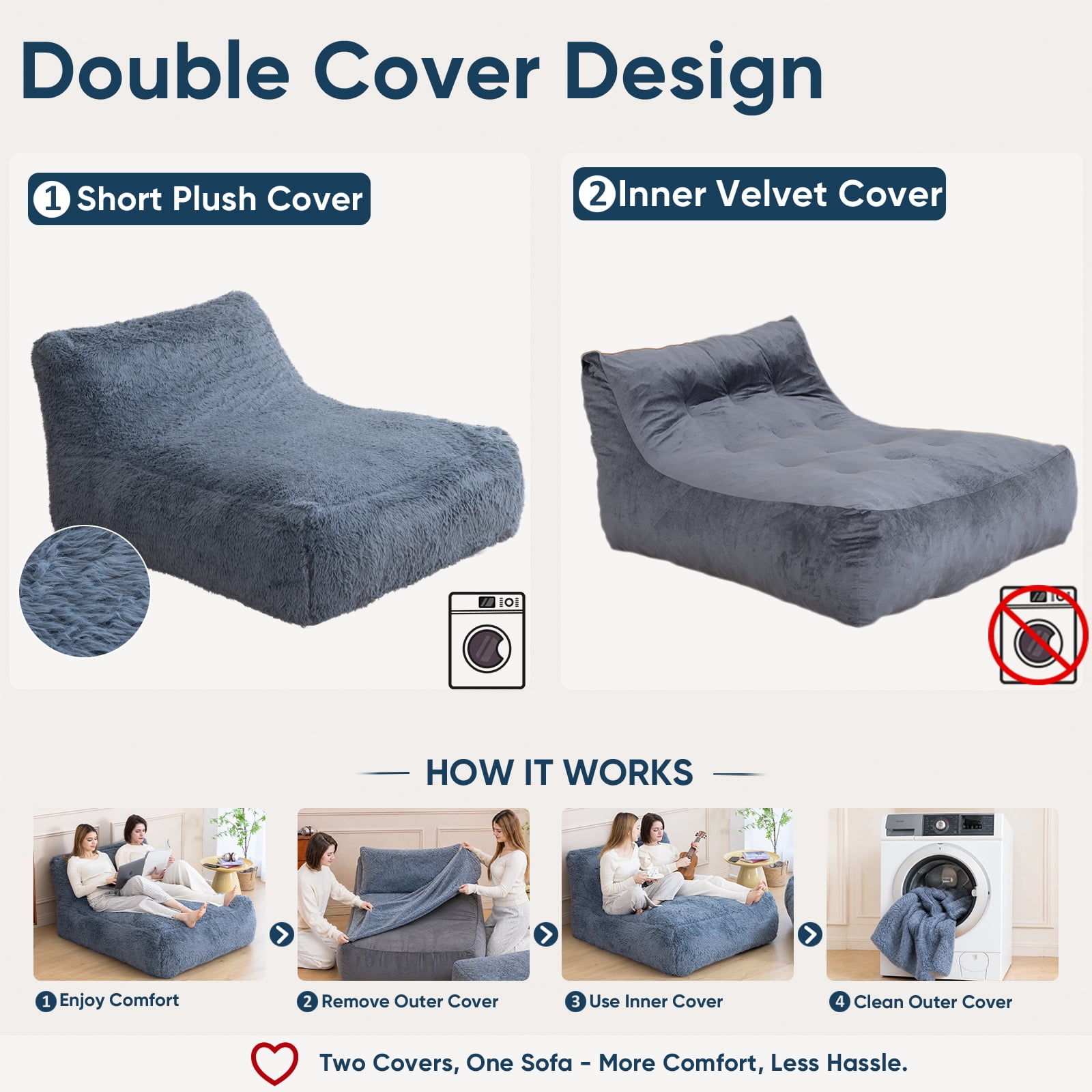 Alvantor Convertible Plush Sofa Bed with Ottoman and Pillow, Oversized Shaggy Faux Fur Floor Sofa, Foam Filled Armless Sleeper for Living Room, Bedroom, Dorm