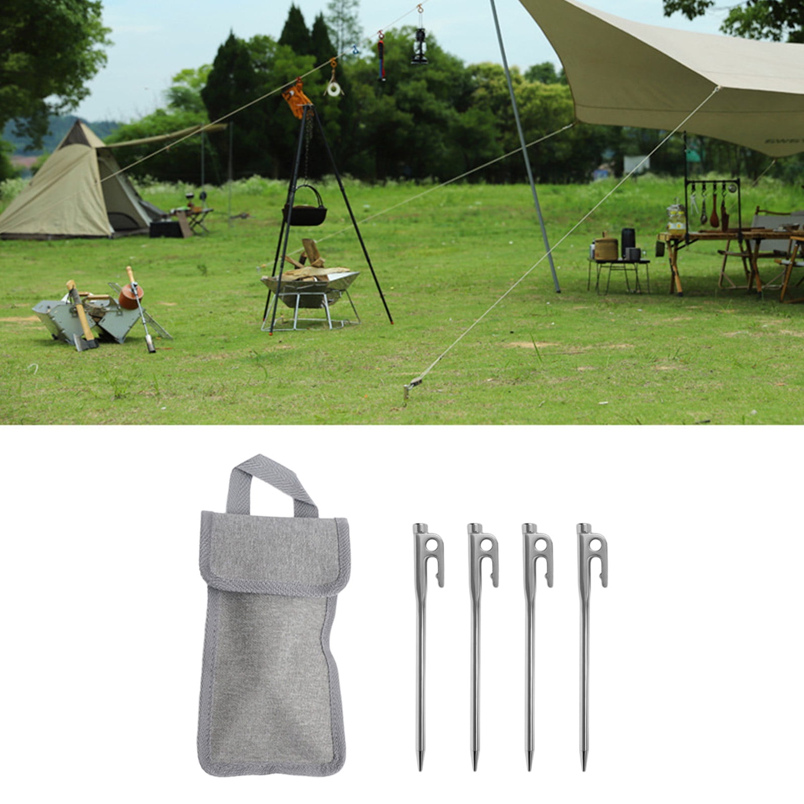 Outdoor Ground Stake with Bag Campings Anchors Peg Stainless Steels Tents Stakes Heavy Duty Beach Tent Peg