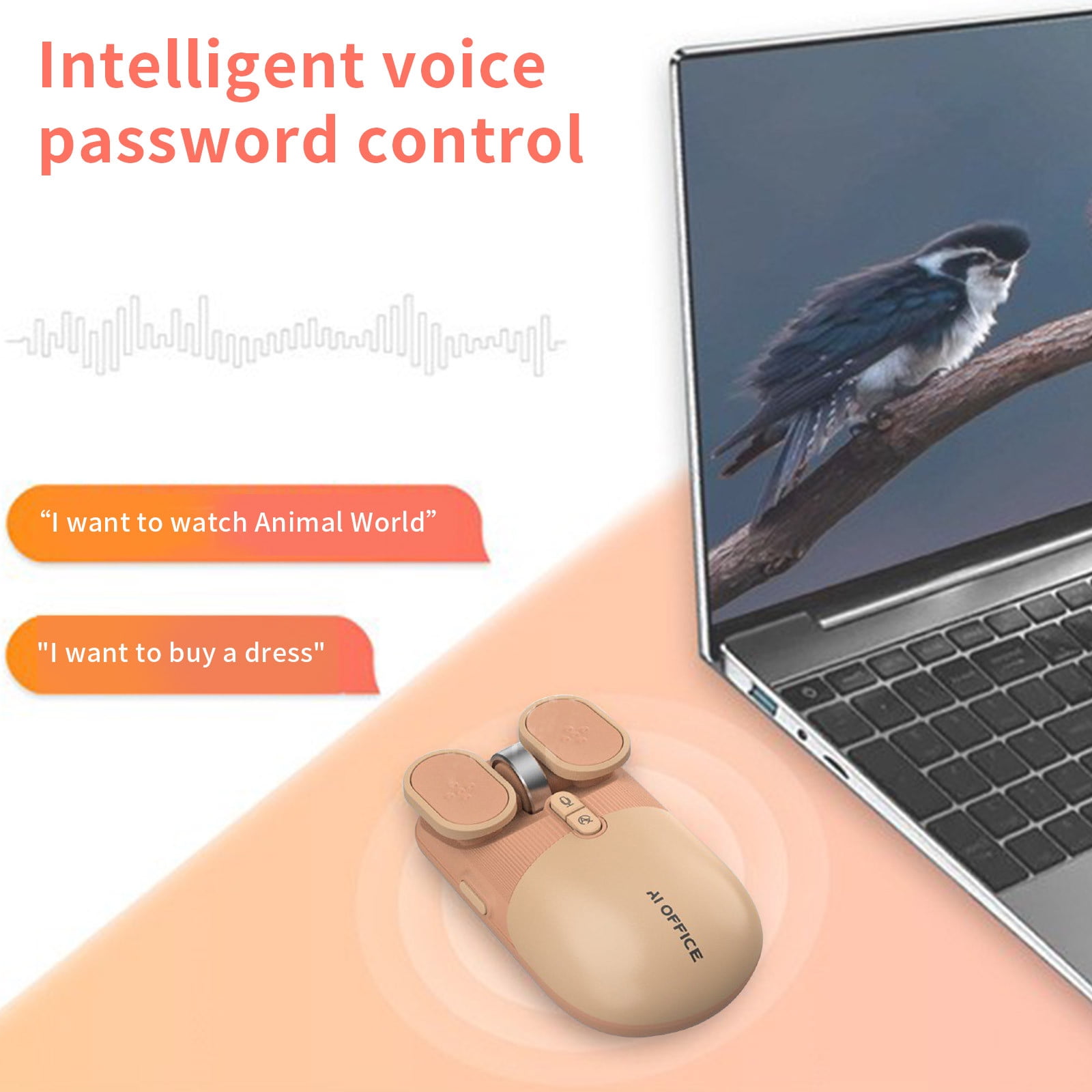 AI Voice Control Wireless Mouse with Multi-Language Translation and Macro Programming, Bluetooth 5.0 2.4G Dual Mode Rechargeable Mouse for Laptop PC