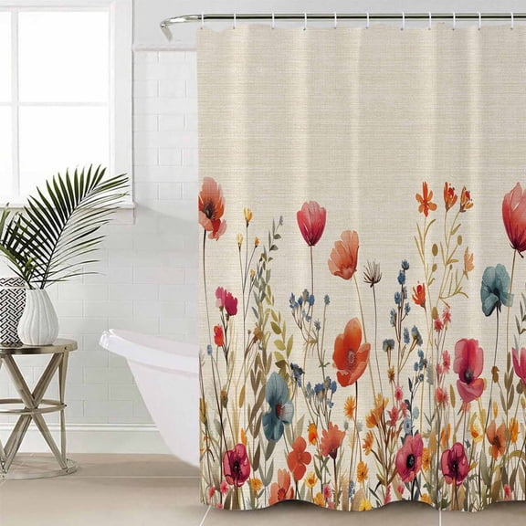 Pink Orange Teal Spring Floral Bathroom Curtain 78 Inch Shower Curtain with Hooks, Watercolor Botanical Summer Flowers Waterproof Polyester Bath Curtain Washable Bathtub Curtain 72''x 78''