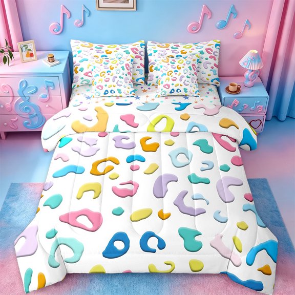 Manfei Colorful Leopard Print Twin Bedding Sets 7-Piece,Jungle Animal Bedding Comforter Set,Cheetah Pattern Sheet Sets For Girls,Ultra Soft Home Decor,Reversible