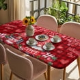 thumbnail image 3 of Valentine's Day Table Cloths for 6 Foot Rectangle Tables, Gnomes Romantic Roses Red Plaid Patio Waterproof Elastic Fitted Tablecloths, Washable Rectangular Table Cover for Camping, 3 of 8
