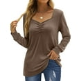 thumbnail image 3 of Women Long Sleeve Solid Color Sweetheart Collar Elegant Casual Print Blouse Sweatshirt Tunics Pullover Coffee L, 3 of 5