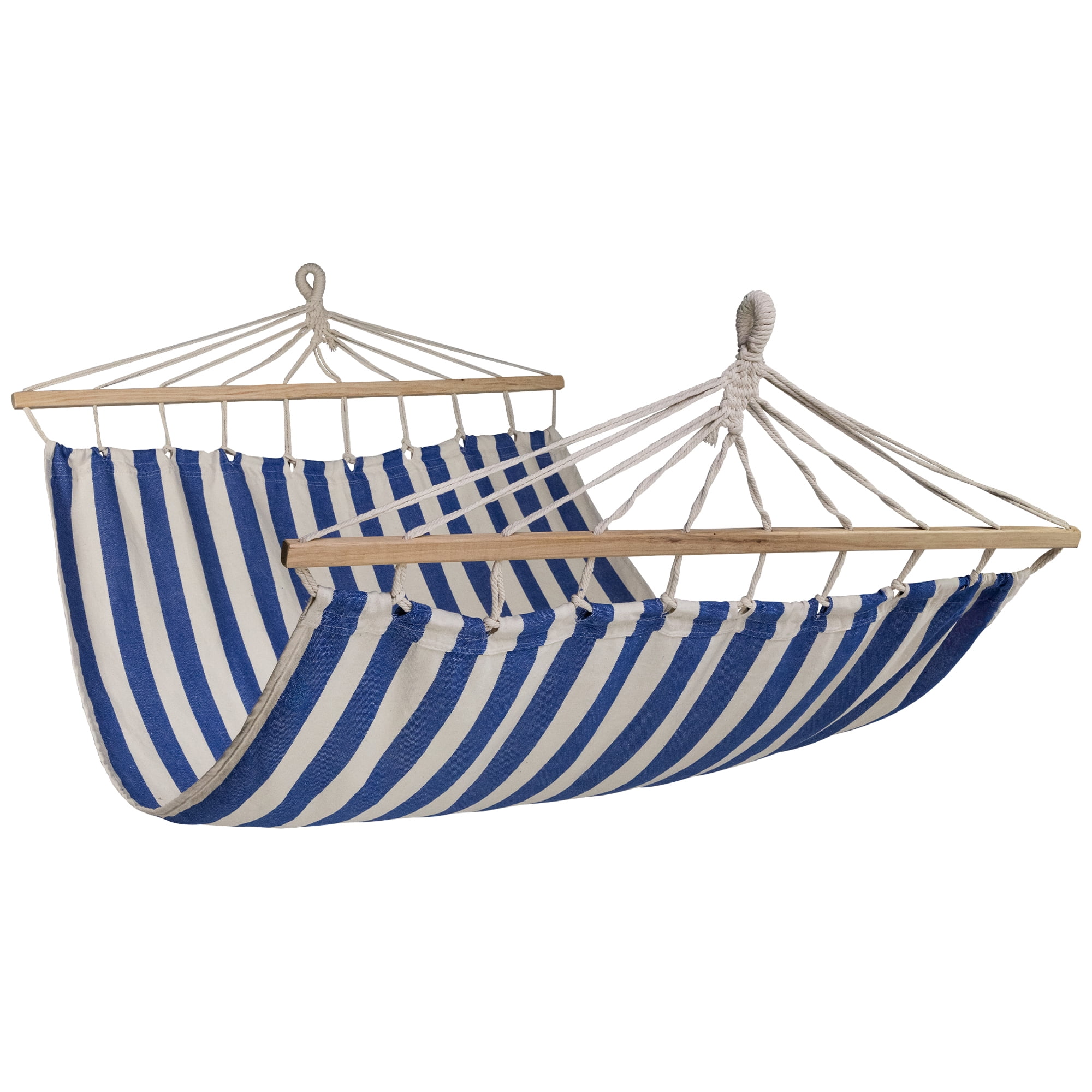 Northlight Striped Macrame Quilted Two Person Double Hammock - 9' x 56" - Blue and Cream
