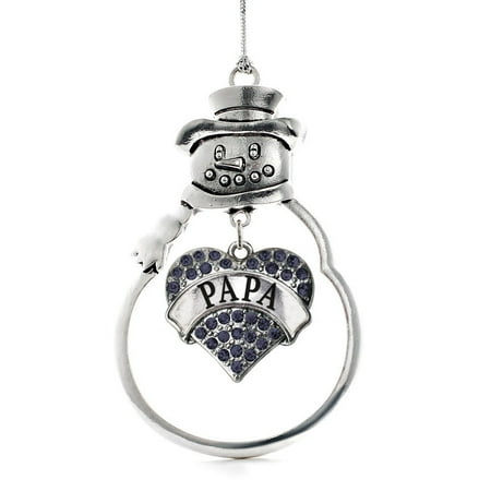 Papa Snowman - Papa Navy Blue Pave Heart Snowman Holiday Ornament