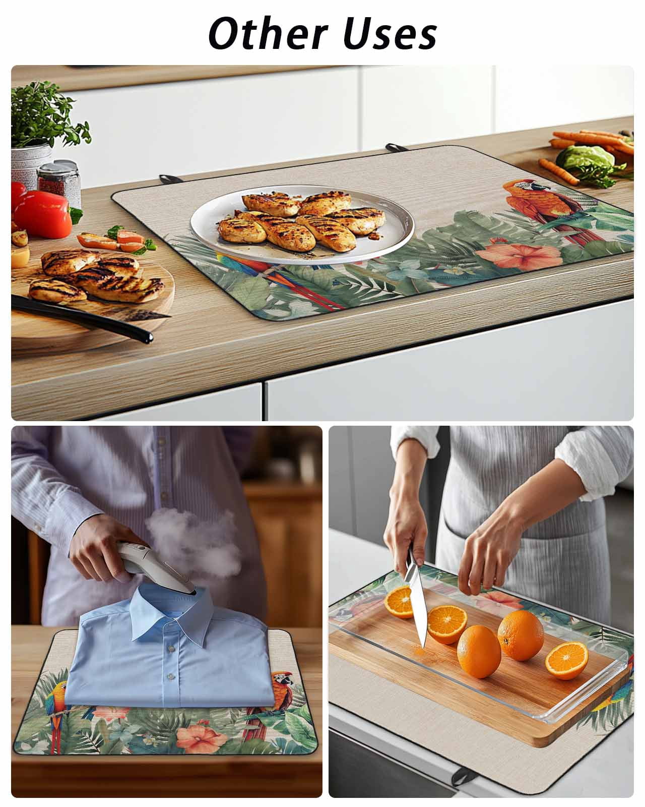 Stove Top Covers for Electric Stove, Summer Botanical Glass Stovetop Cover Protector, Tropical Plants Birds Farmhouse Induction Cooktop Protector Oven Mat for Kitchen Countertop 24"x21"