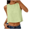 thumbnail image 2 of sckarle Cotton Linen Crop Tops for Women Sleeveless Back Button Tanks Summer Casual Loose Fit Basic Shirts Athletic Workout Short Tank Top Green,S, 2 of 7