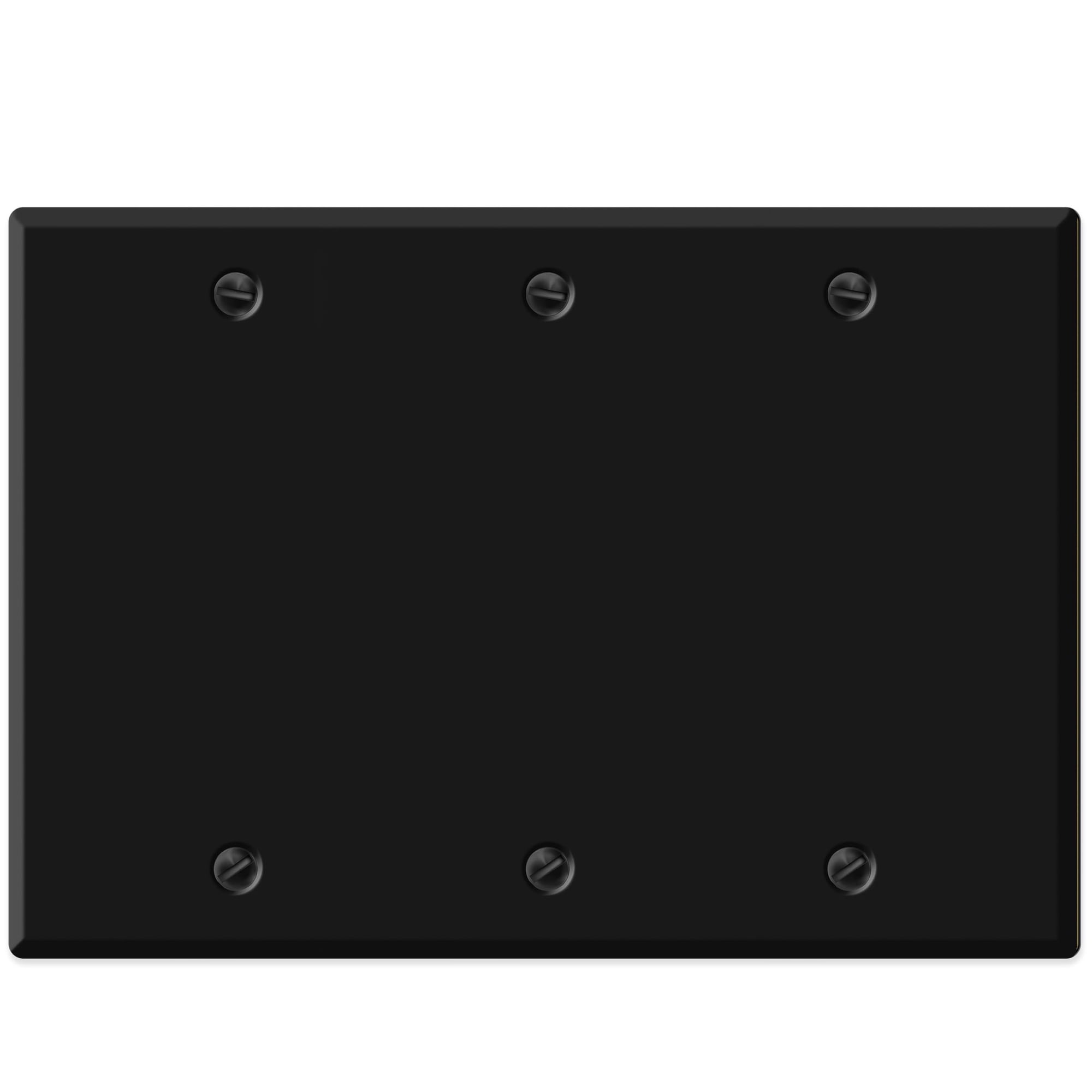3-Gang Blank Black Metal Wall Plate Cover, Made in USA, Standard Size Black Metal Blank Light Switch Cover, Cover Plate for Unused Outlets & Electrical Boxes, Matching Screws