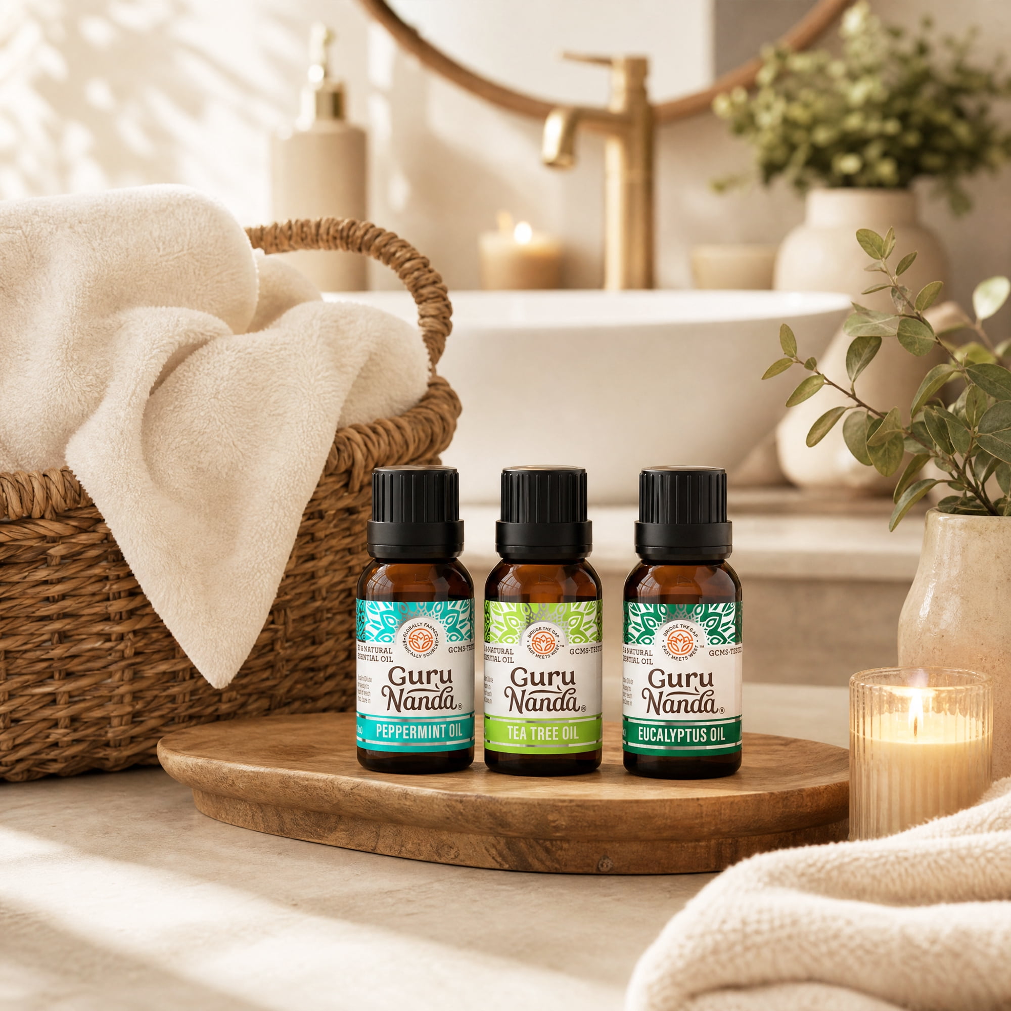 GuruNanda Herbaceous Essential Oils Collection,  Peppermint, Tea Tree, Eucalyptus, Lemongrass, Rosemary, Clove - 10 ml for Health and Wellness
