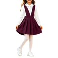 thumbnail image 6 of YUANxueke Girls V Neck Pleated Suspender Skirt, Solid Color Sleeveless High Waist Dress, Kids School Uniform Class Outfits, 6 of 6