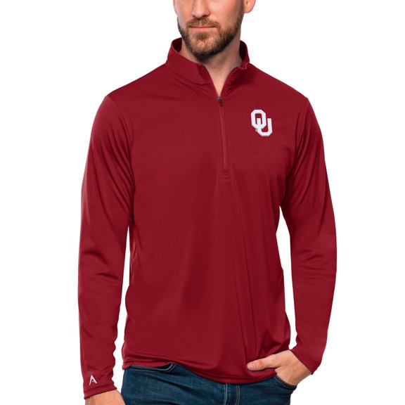Men's Antigua Crimson Oklahoma Sooners Tribute Quarter-Zip Top