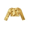 thumbnail image 4 of Lejafay Girls Shiny Sequins Bolero Jacket Shrug Cape One Button Closure Cardigan Flower Dress Cover Gold 130, 4 of 7