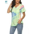thumbnail image 5 of Deago Womens Tie Dye V Neck Short Sleeve T-Shirts Loose Fit Comfy Tees Casual Summer Tops Shirts with Pocket (Light Green, M), 5 of 9