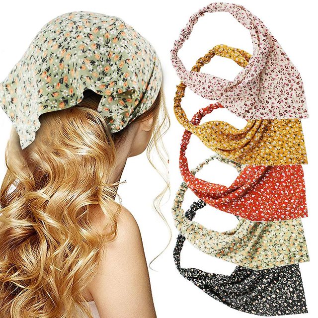 Diadema de bufanda de pelo floral - 5 pañuelos para el cabello, diademas boho de gasa Rojo Verde