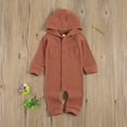 thumbnail image 4 of Douhoow Baby Boy Hooded Bodysuit Fall Solid Front Single Breasted Waffle Romper, 4 of 8