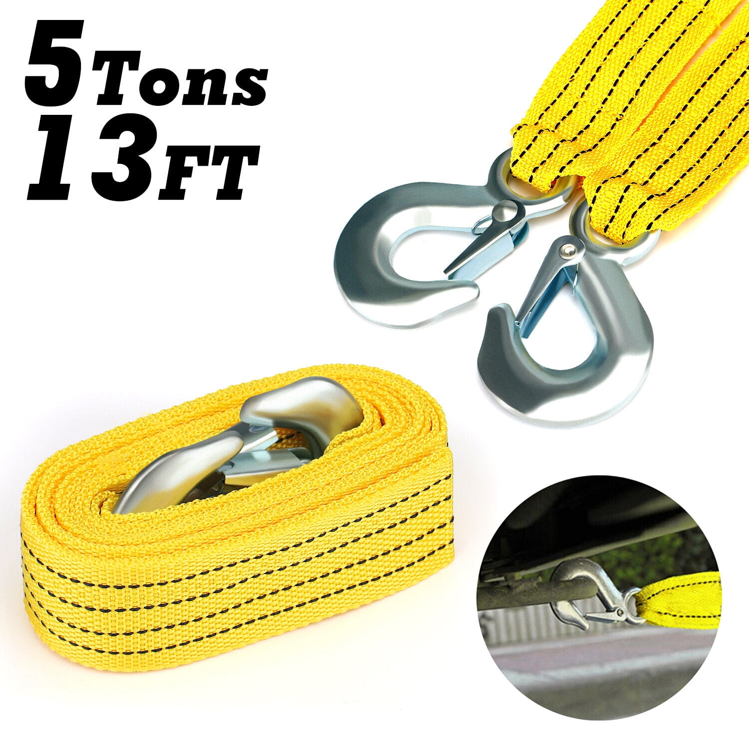 Htwon 13FT 11000LB Recovery Heavy Duty Tow Rope Strap with Hooks For