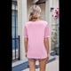 thumbnail image 4 of Camisetas Casuales de Cuello en V para Mujer, Blusas de Encaje de Corta con Dobladillo Curvo, Corte Holgado. Rosa L, 4 of 10