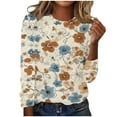 thumbnail image 2 of Royisotas Beige Tops for Women Long Sleeve Floral Fall and Winter Casual Plus Size for Shirts Vintage Loose Fit Crew Neck TShirts, 2 of 4