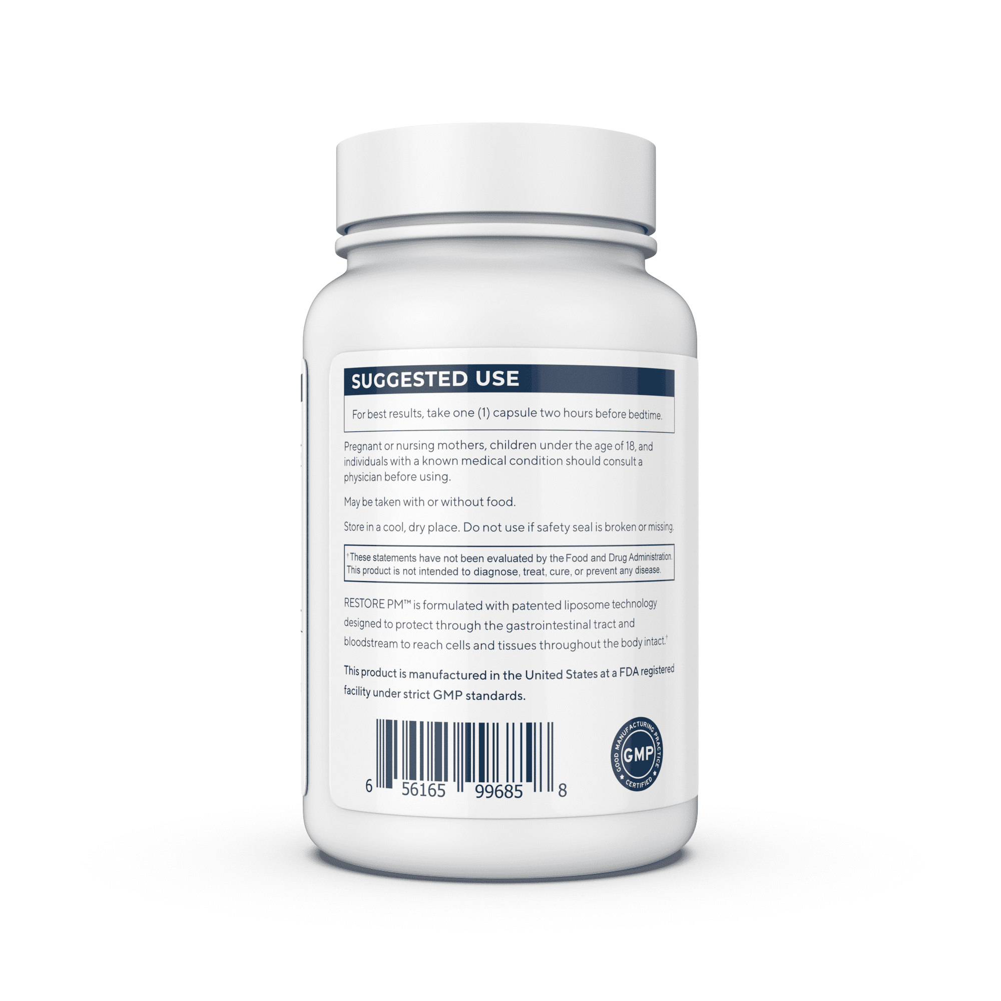 RENUE by SCIENCE Restore PM | Liposomal Melatonin GABA Supplements | 60 Capsules with Melatonin (3.5mg) 5HTP (100mg) Glutathione (65mg) Apigenin (75mg) GABA (150mg) - Non-GMO | Made in the USA