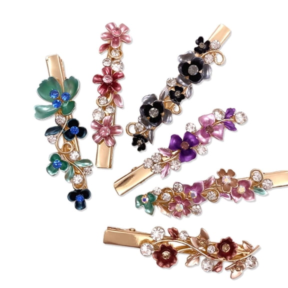 6PCS Rhinestone Bling Flower Small Mini Barrette Decorative Hair Clips Accessories For Thin Hair Women