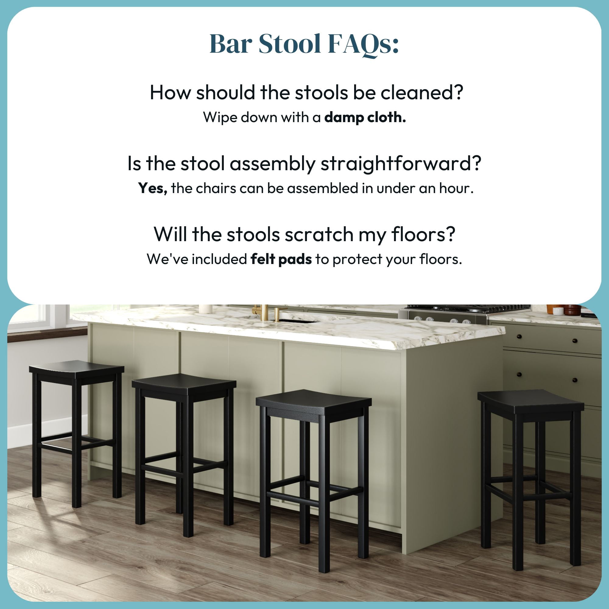 Now Furniture 30" Bar Stool, Set of 4 Wooden Backless Bar Height Kitchen Stool, Black