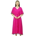 thumbnail image 2 of Bimba Women's Rayon Long Kaftan Dress With Pom Pom Designer Chic Maxi Caftan, 2 of 9